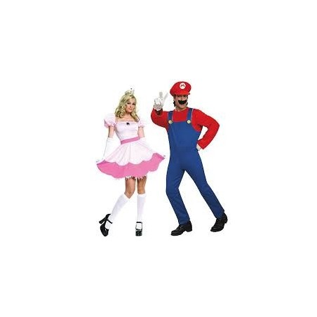 Fantasia Adulto Casal Super Mario Princesa Peach Halloween Carnaval