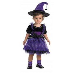 Fantasia Infantil Bruxinha Halloween Bebês Roxa com Chapéu