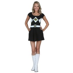 Fantasia Power Ranger Preto Feminina Adulto Vestido Halloween Carnaval