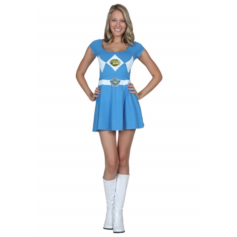 Fantasia Power Ranger AzulFeminina Adulto Vestido Halloween Carnaval