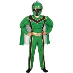 Fantasia Infantil Power Rangers Verde Musculoso Meninos Festa Halloween